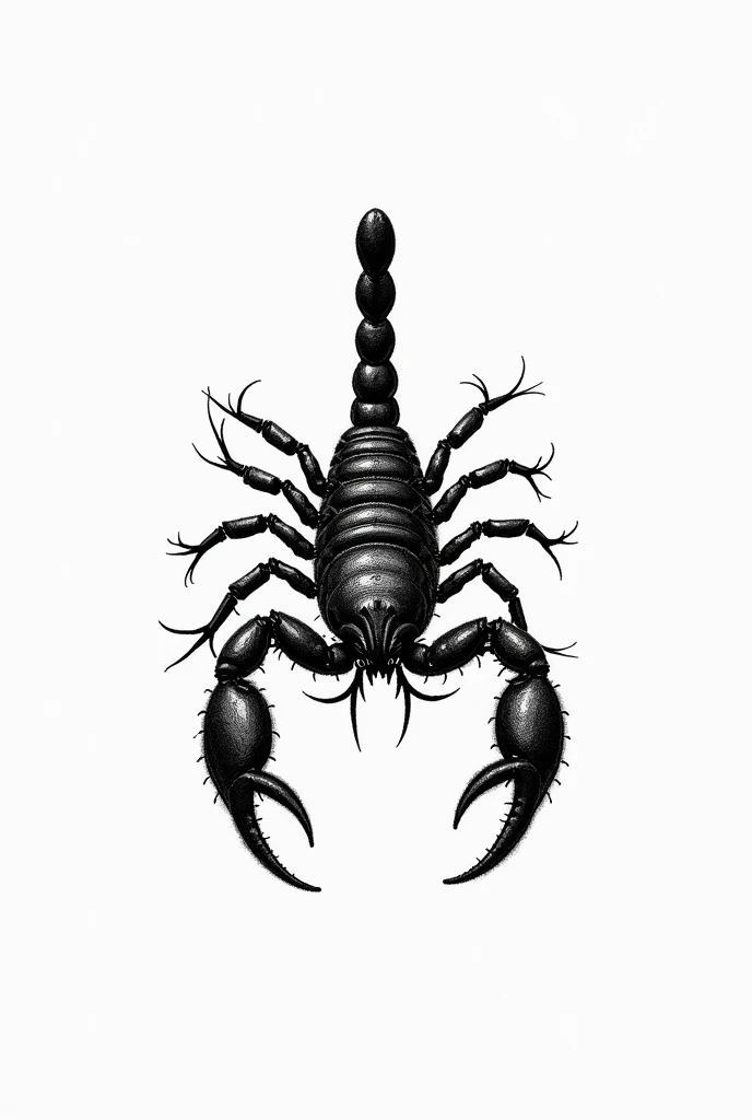 Create a black and white pointillism tattoo of a scorpion on a white background