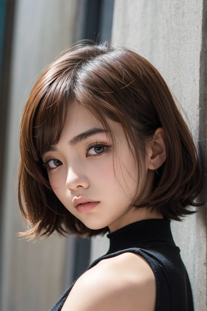 Thick eyebrows、Bob Hair、Childish、slender