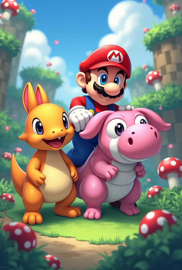 Creer trois pokémon dans le style mario
