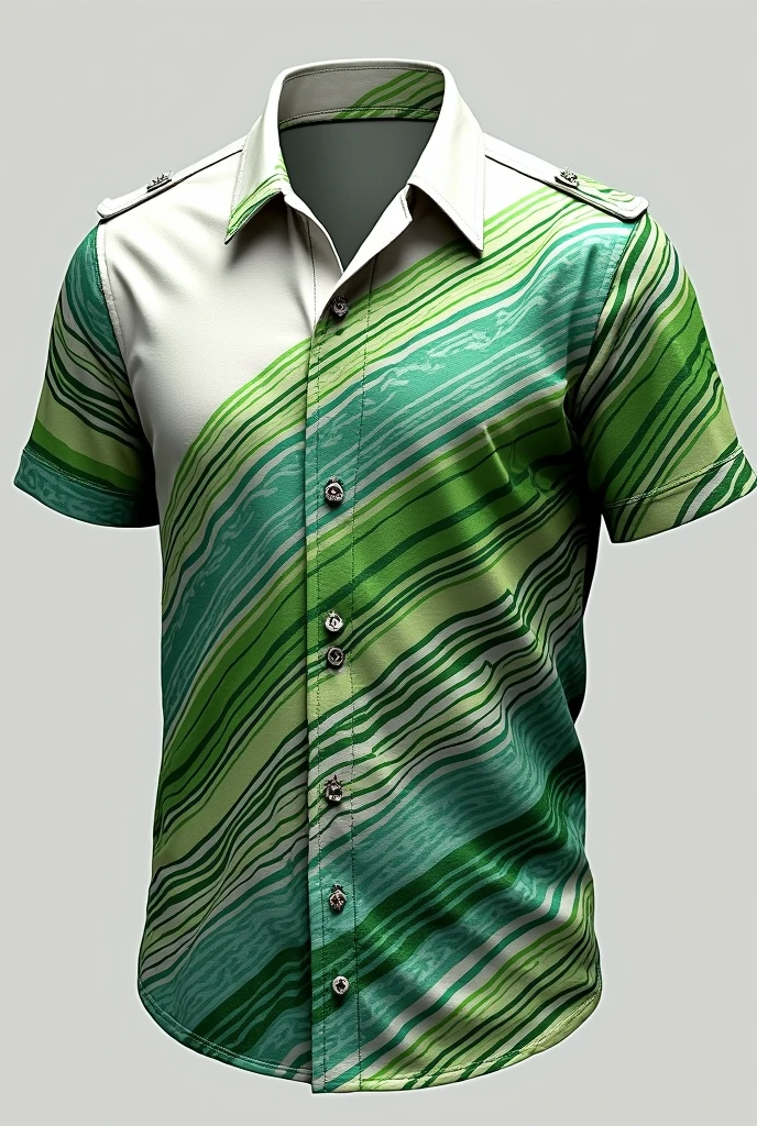 Generates the alternate Mexican shirt with white and green Chichen Nitza with stripes without a fixed pattern representing the Mayan culture  