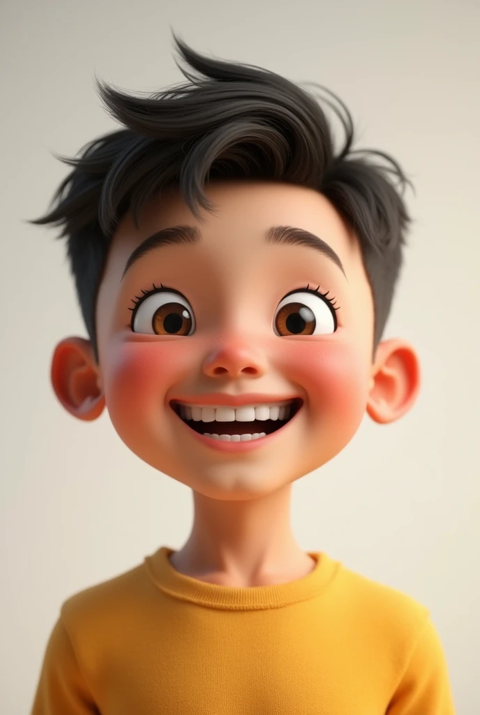 1 boy with oval face and super short hair smiling