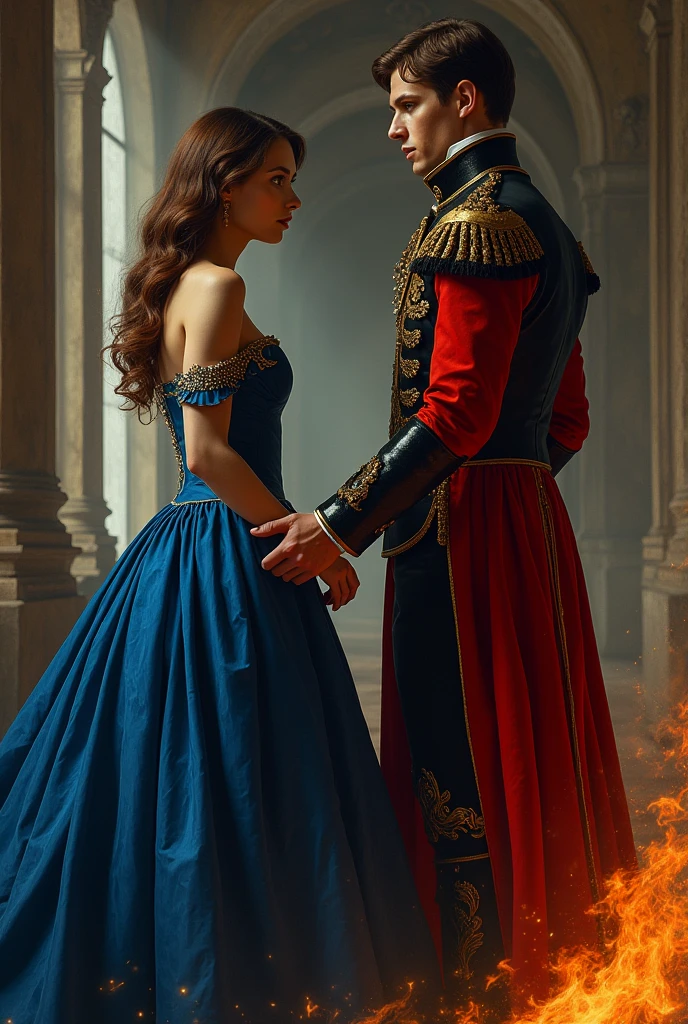 Une jeune femme blanche cheveux châtains ondulé, 1 m 75, vêtu d'une.magnidique.robe bleu marain signe des plus haut bourgeois du château, elle se tiens s de dos , le visage a moitie tourne vers le lecteur, elle est accompagnée d'un homme blanc avec les cheveux brun , les yeux verts, il est aussi de dos ,.il porte un vêtement très class rouge et noir digne des princes le vêtement est une coupe serrée , cependant cette fois des flammes sorte de sa main
Rajoute vers le Bas comme si c'était le nom du roman
Sombre Destiné : Le Pouvoir Des Lignées