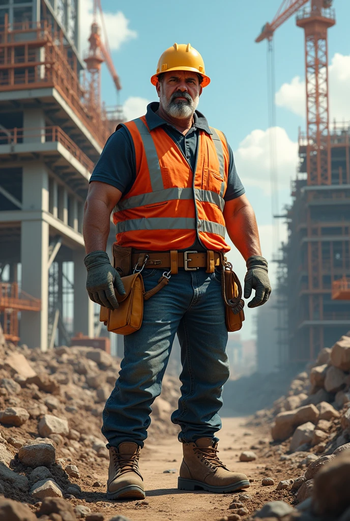 Make a very creative semi-realistic style image of what a worker can look like working safely on a civil construction site.