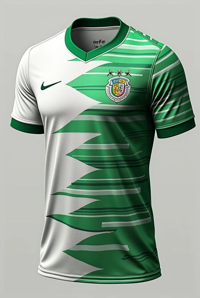 Generates the alternate Mexican soccer shirt with white and green Chichen Nitza with stripes without a fixed pattern representing the Mayan culture  