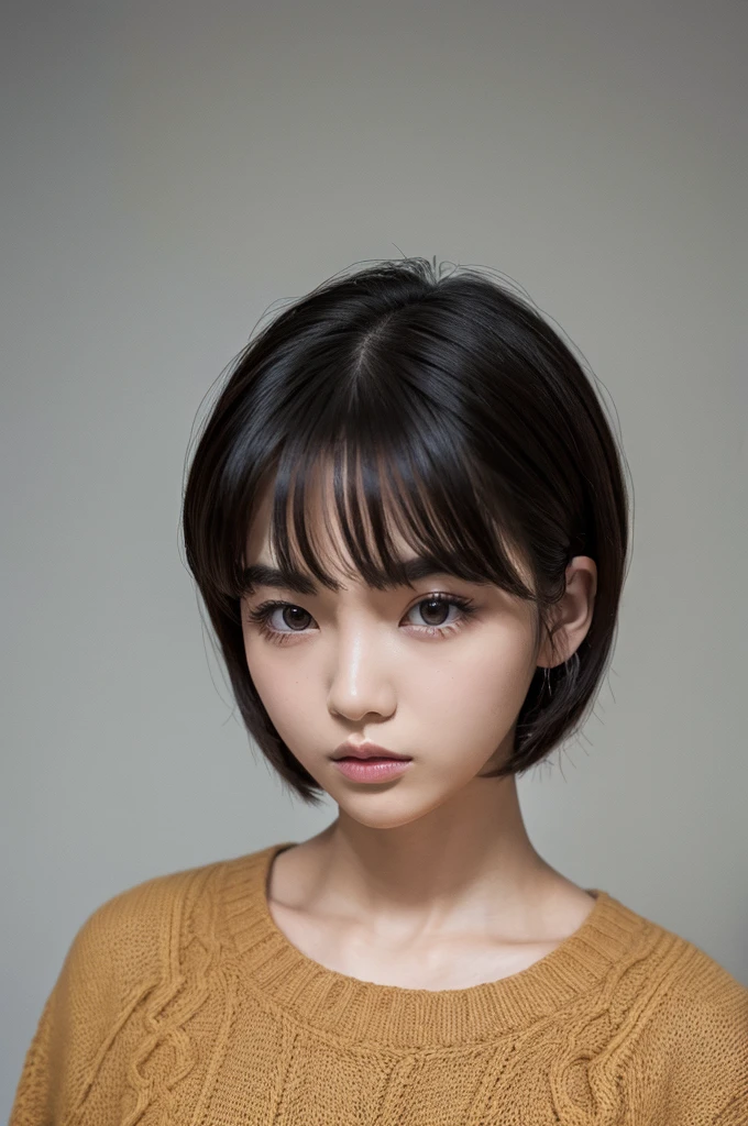 Thick eyebrows、Bob Hair、Childish、slender