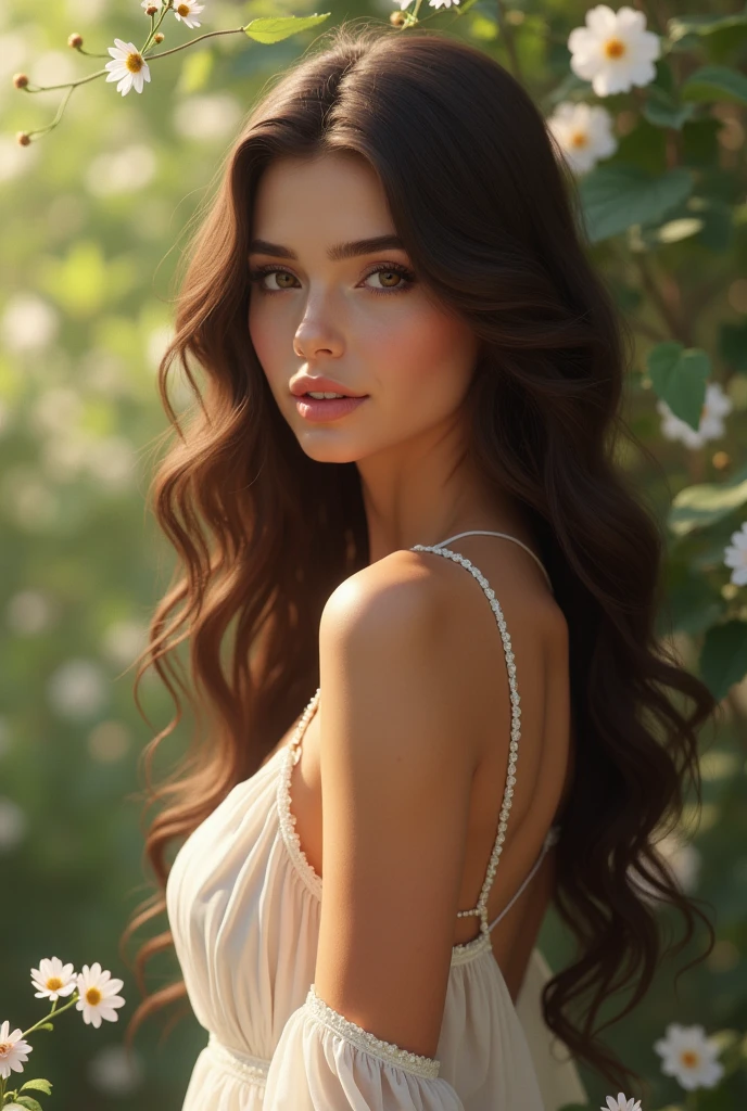 Une jolie femme de 25 ans brune avec long cheveux et un beau corps