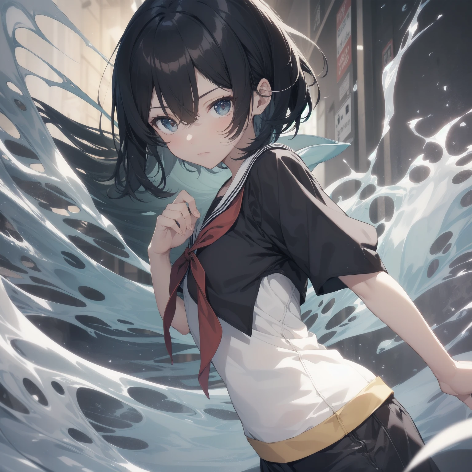 ultra-absurdres-Top quality by artist God, ultra-detailed, high resolution, anime moe artstyle, best anime 8k konachan wallpaper, pixiv contest winner, pool:2810, perfect anatomy,break, 1girl, (Please draw a girl walking sleepily to school alone. )break,(Solo,little female,13yo:1.3),Full limbs, complete fingers,a junior high school student, (very short hair), short cut, flat chest, , small butt, small black eyes, beautiful detailed eyes, well-proportioned iris and pupils, expressive eyes, highres detailed hair, soft expression, salor school_uniform, sailor collar, serahuku, bow, pleated skirt,(Detailed Lighting), (Detailed background), in the School commute route. break,super detailed skin, Best cinematic lighting powered by famous artist, 8k,beauty illustration,photoshop_(medium),very aesthetic,break,((artist:mery_(yangmalgage) )), artist:clamp ,artist:carnelian ,artist:kantoku ,