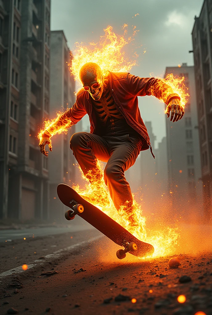 ghost rider skateboarding, yellow fire