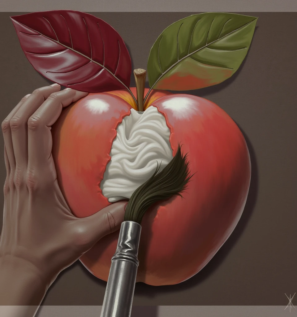 surrealism, an apple in a thong...the hand of the brush on the buttocks spreads the ass!