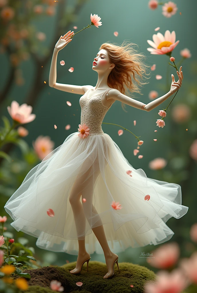 I would like to beautiful doll created with dancing flower petals that transforms as it dances.