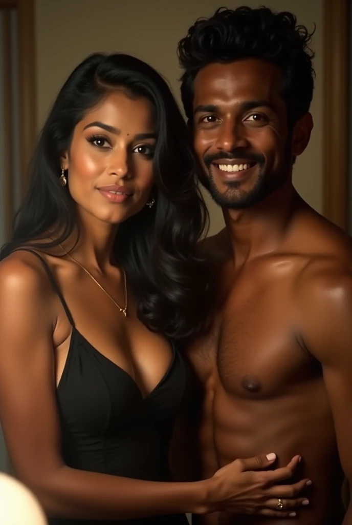 Sri Lankan milf taking a mirror selfie with a brown guy
