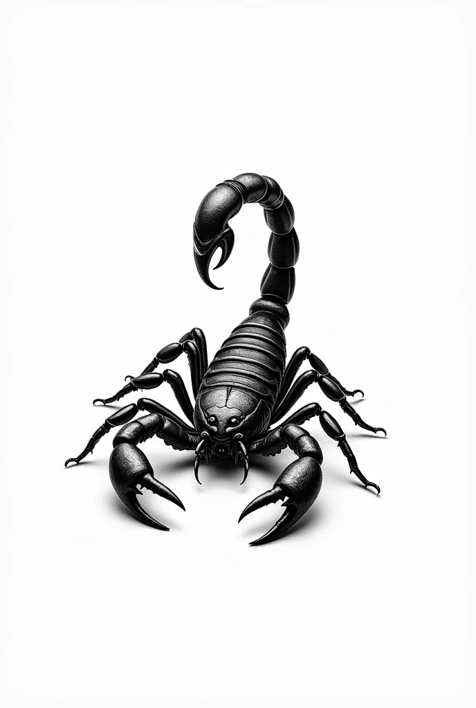 Create a black and white pointillism tattoo of a scorpion on white background shaded detail professional micro realistic black work