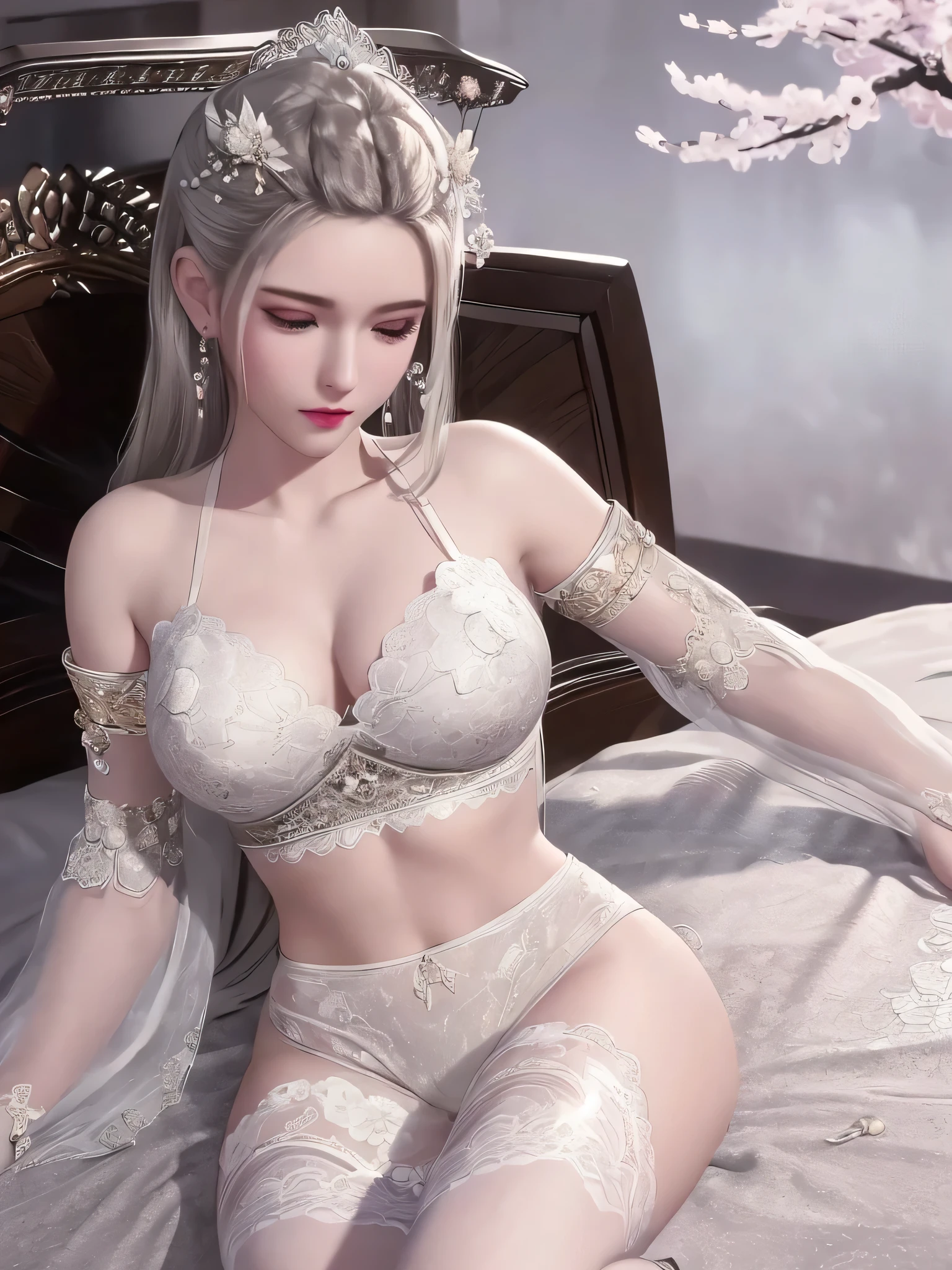 ultra realistic 8k cg, flawless, clean, masterpiece, professional artwork, famous artwork, cinematic lighting, cinematic bloom, perfect face, beautiful face, fantasy, dreamlike, unreal, science fiction, lace, lace trim, lace-trimmed legwear, luxury, jewelry, diamond, gold, pearl, gem, sapphire, ruby, emerald, intricate detail, delicate pattern, charming, alluring, seductive, erotic, enchanting, hair ornament, necklace, earrings, bracelet, armlet,halo,autumn,
(,1girl, pov,best quality, ) , (,1girl, solo, large breasts, looking at viewer, cherry blossoms, sleep in bed, panty )