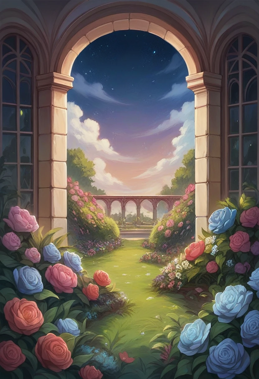 Maximum quality, Cao Cao_resolution, distinct_imageio, detailed back ground, Kizi, flowers, Garden, starry sky,