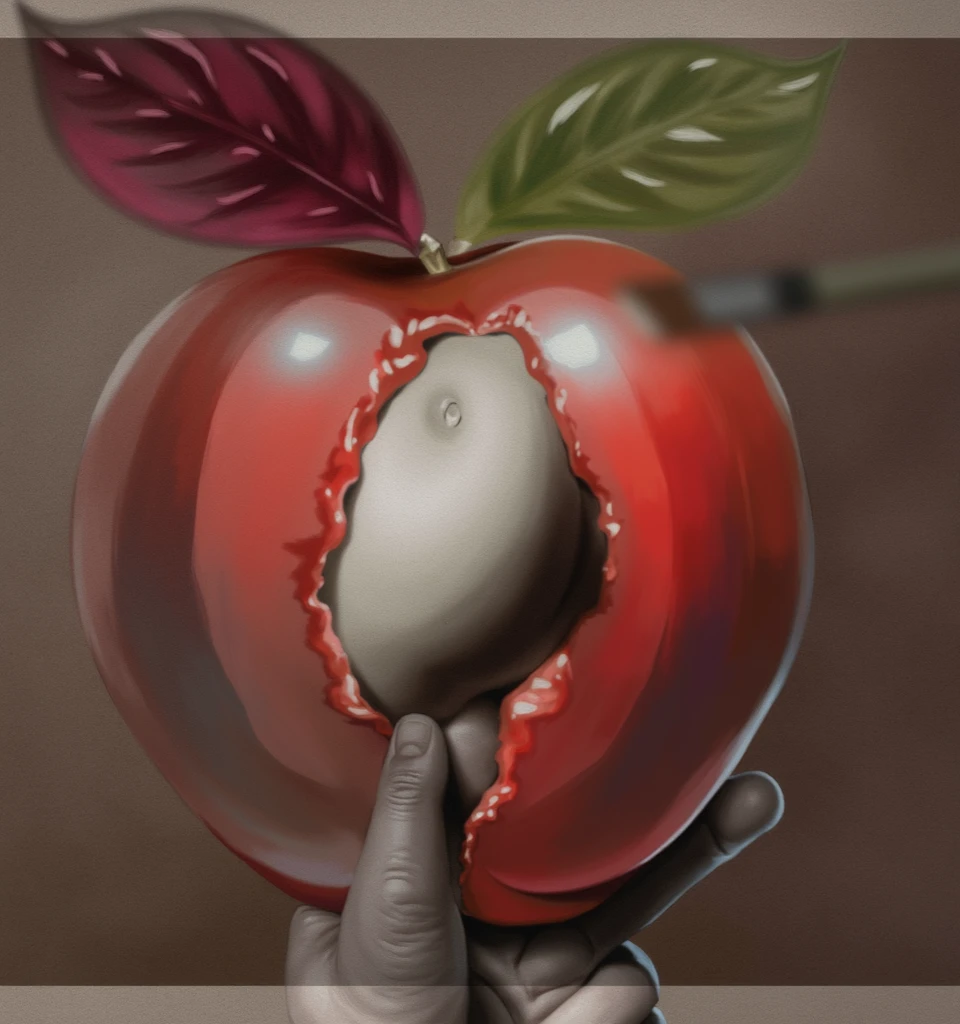 surrealism, an apple in a thong...the hand of the brush on the buttocks spreads the ass!