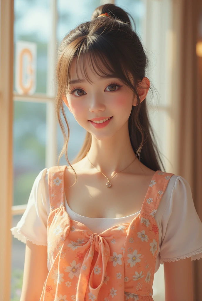 "Akemi, age 22, with her build, delicate figure giving her a doll-like appearance, large expressive eyes radiating innocence, heartwarming and infectious smile, long soft hair styled in playful pigtails or high ponytail, fair and smooth skin enhancing her youthful look, dressed in cute and colorful outfits reflecting her vibrant personality, in a photorealistic image, capturing her youthful beauty and charm, full body shot, 35mm lens, bright and cheerful lighting, high resolution 8K, emphasizing her popularity and beloved nature (youthful beauty and charm:1.4), (cute and colorful outfits:1.3), (bright and cheerful lighting:1.2)"