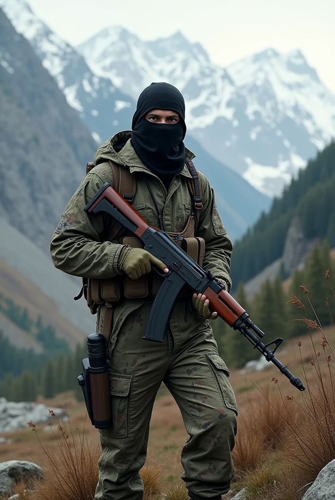 PKK Guerrilla in the Mountains with Kalashnikovs in Their Hands and Masks on Their Faces