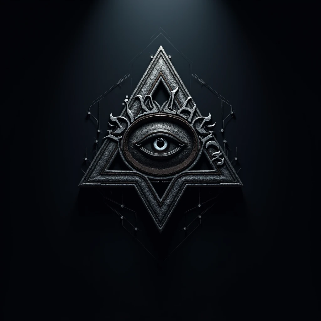 logo design, small text logo "ALTAR" above the all seeing eye, inside triangle, 3D, extreme detail, ultra-realism, masterpiece, 4k, cinematic lighting