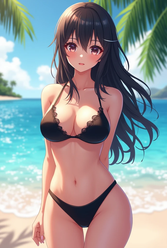 Anime girl in a black bikni 