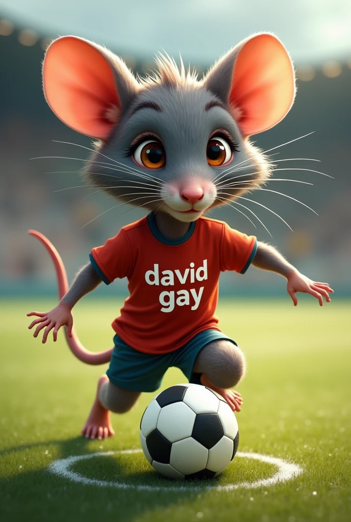 A boy with a rat face, playing soccer. And that on the shirt it says DAVID GAY