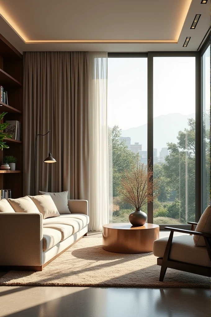 Modern sitting room with a window on the right