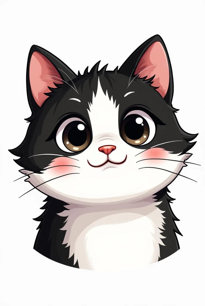 Cute black and white cat face drawing to cut out, round