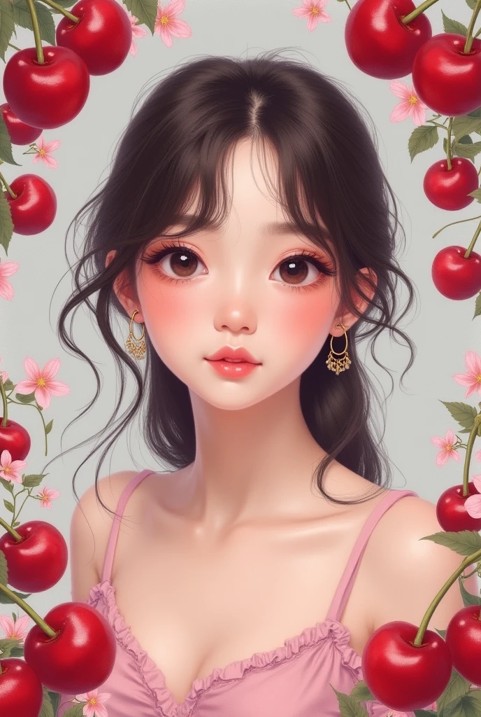Make a frame of cherries, with a pastel-colored Chaeyoung from twice, bottomless, and be adorable