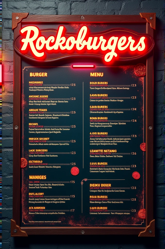 Create a menu template with the le rockoburgers