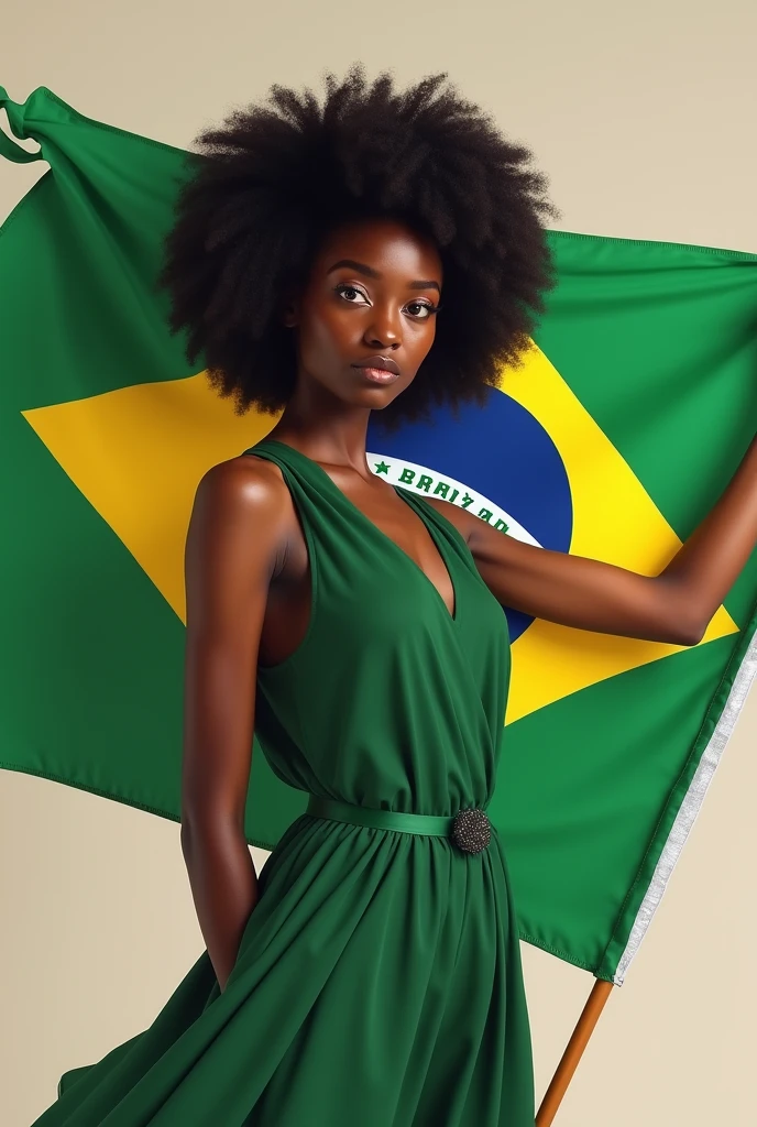 a black woman holding the brazilian flag