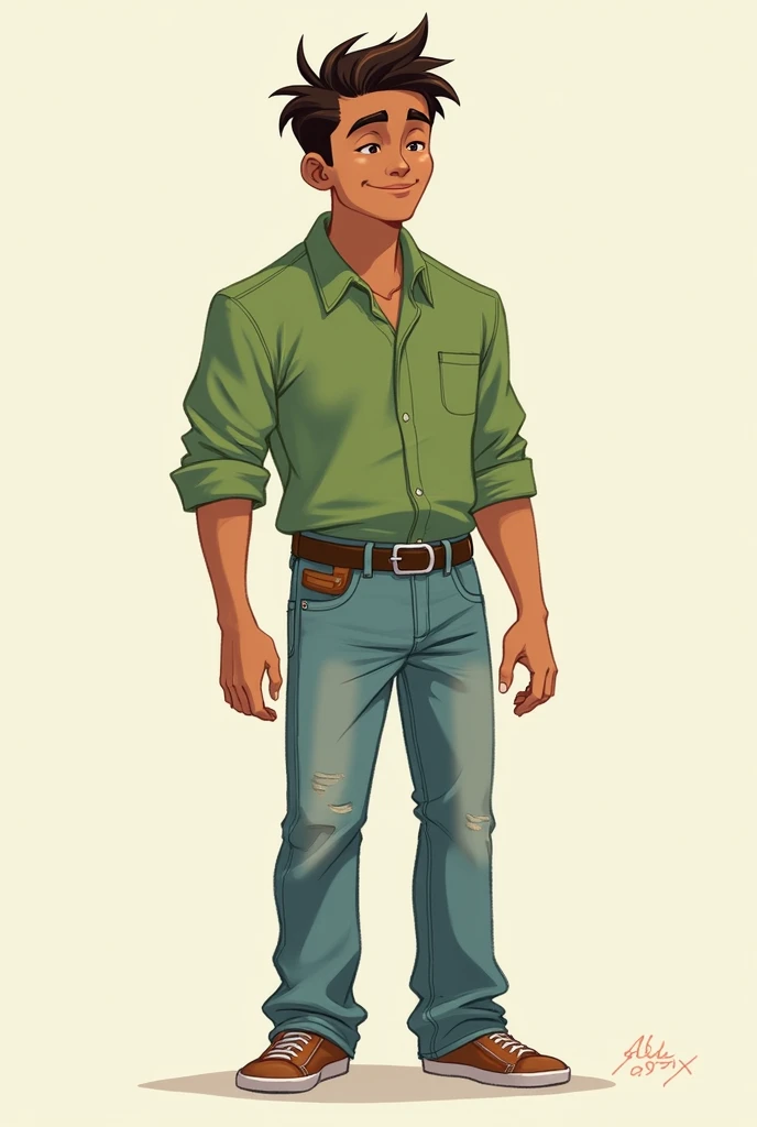 4llux, face , green shirt, jeans