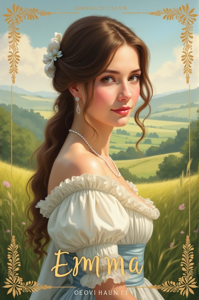 Create an eye-catching book cover based on Jane Austen's novel Emma. I want the cover to be beautiful and attractive to generate sales.