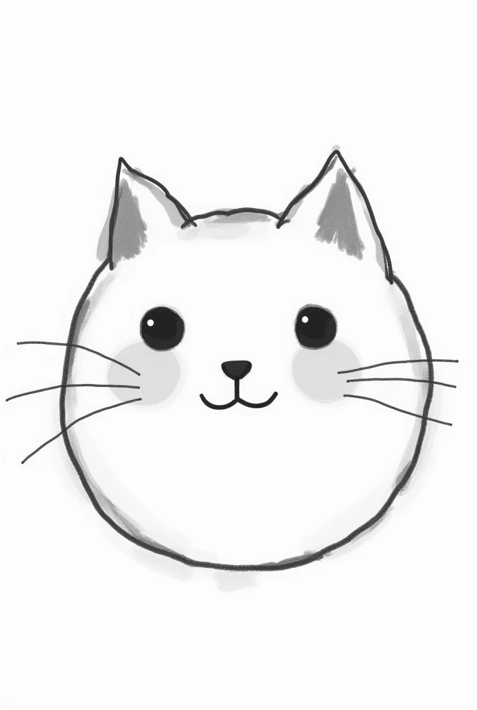 cute cat face drawing a circle of the face only in black and white