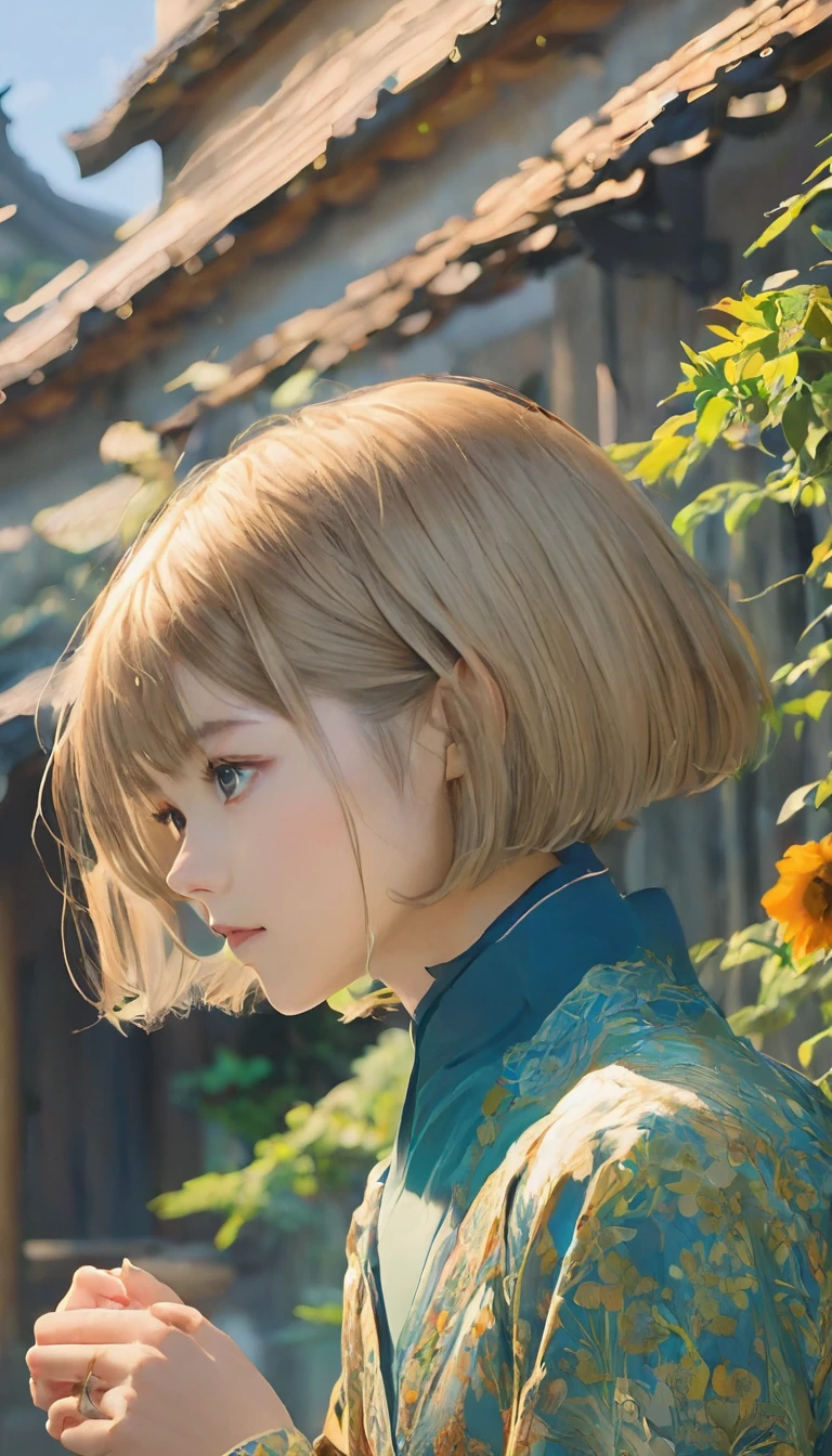 masterpiece、Highest quality、1.woman、20-year-old、profile、((short hair))、Surrealism