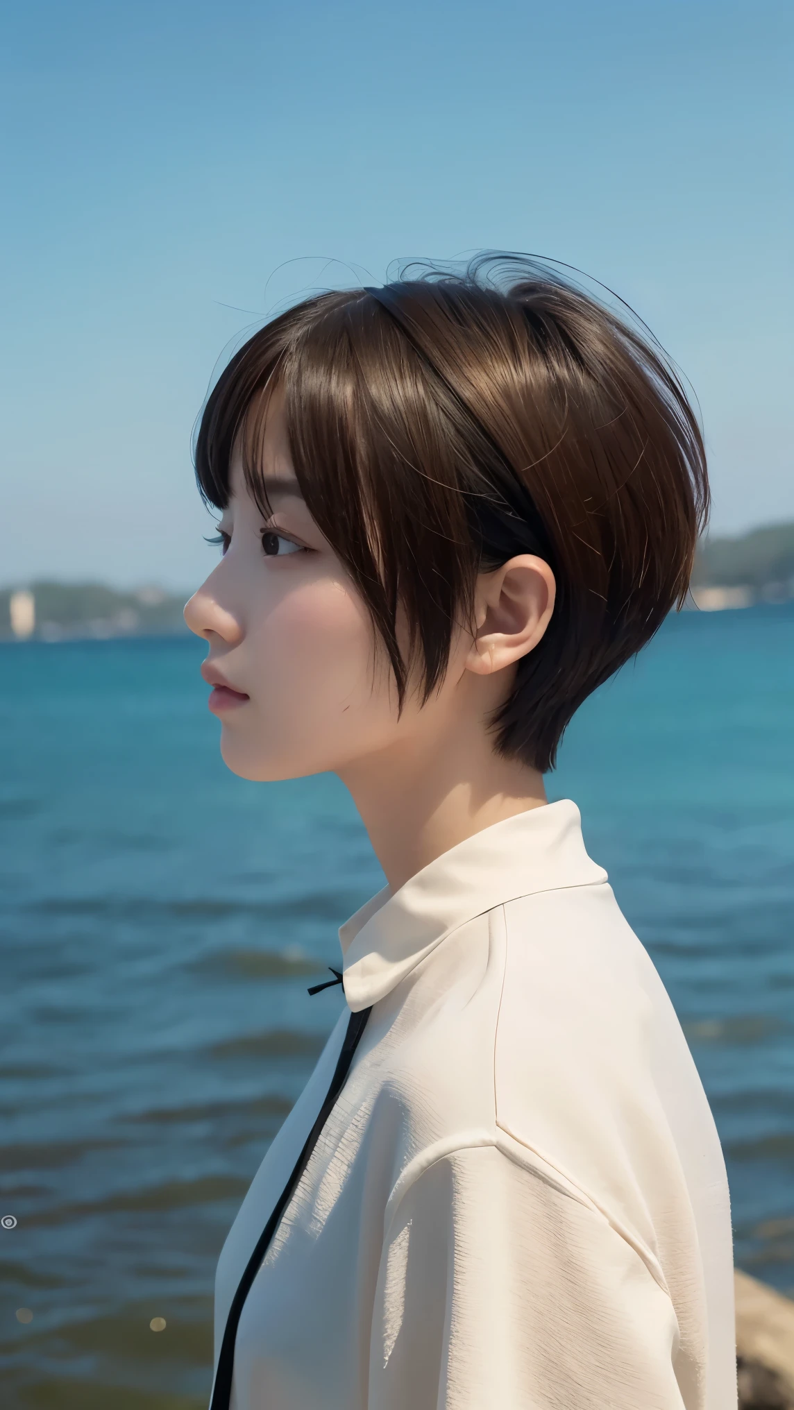 masterpiece、Highest quality、1.woman、20-year-old、profile、((short hair))、Surrealism