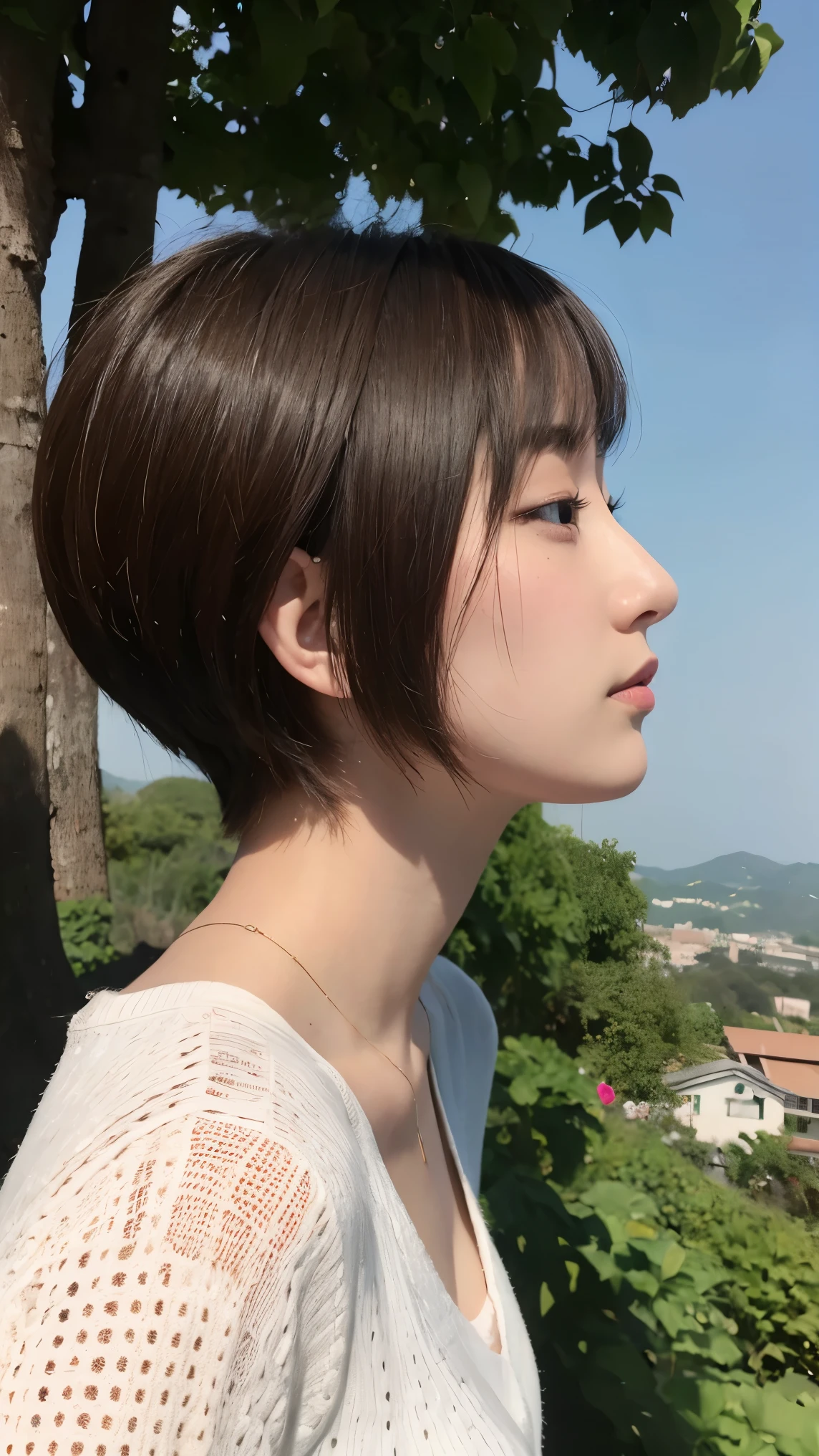 masterpiece、Highest quality、1.woman、20-year-old、profile、((short hair))、Surrealism