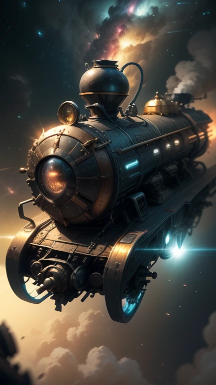 Fantasy,8k,Extremely detailed, masterpiece,High resolution,Highest quality,Increase the resolution,Cinema Lighting,Different space,4 dimensional world,Night on the Galaxy Express,cyber-,light blue body,Train-shaped spaceship,Steam locomotive-type spaceship,Maneuvering with a fusion reactor,30-car train、Run through the space zone,Numerous stars,Many Galaxies,Milky Way,Cruising at the speed of light,Seeing the Earth in the distance,Super Express,Andromeda Galaxy visible,Wide angle of view,Vision,Floating in the air,In the dazzling light,Extremely colorful,The whole carriage is visible,Vehicles lined up in an S shape,Rail of light,colorful cloud nebula,The whole universe glows blue