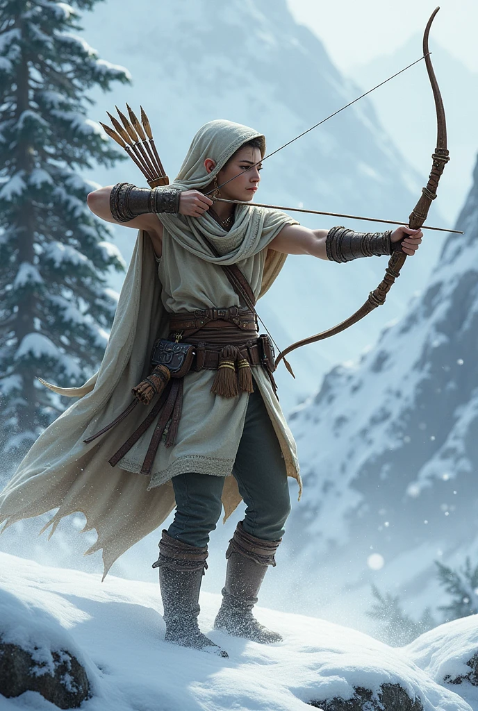 an elf archer hunter in the snow