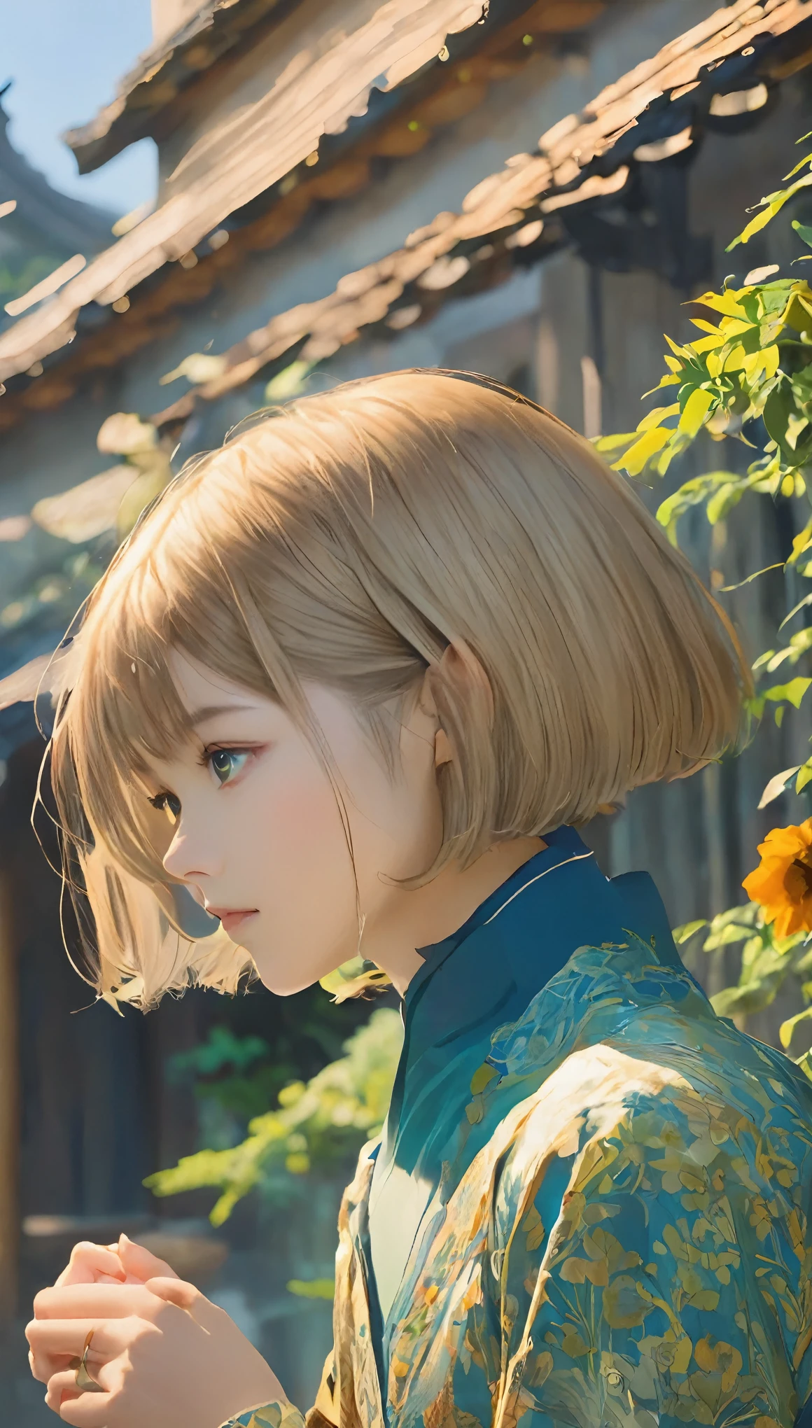 masterpiece、Highest quality、1.woman、20-year-old、profile、((short hair))、Surrealism