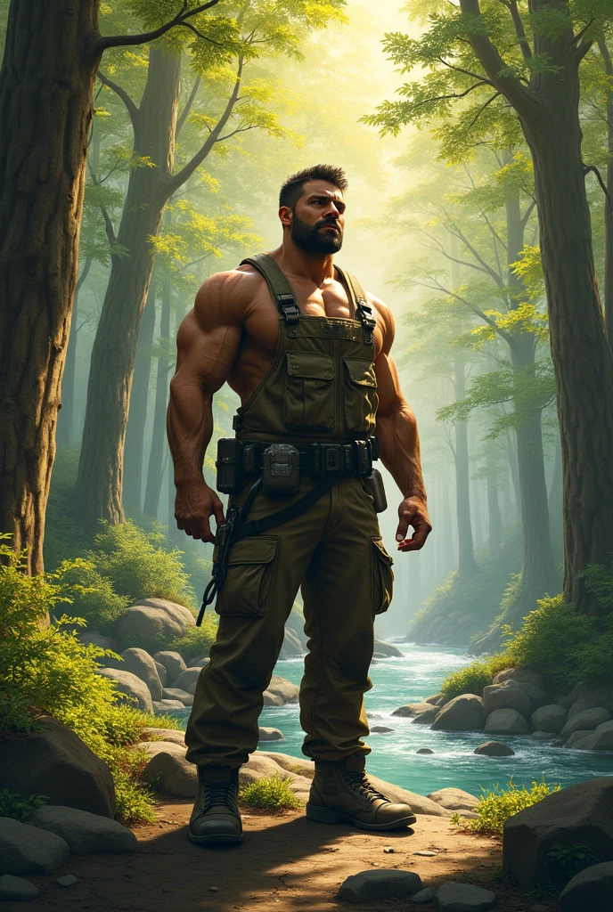 llustration in Leyendecker style ; without a weapon , a navy seal , blonde , 27 years old, , stands on both knees , a frightened look . there are drops of blood on his face . His face , lips , hair and body armor are thickly splattered with white viscous sperm . Cum trickles out of his mouth in a thin stream