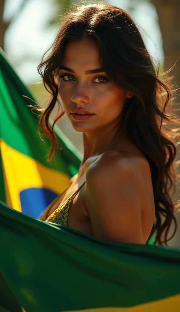 SENSUAL WOMAN HOLDING THE BRAZILIAN FLAG