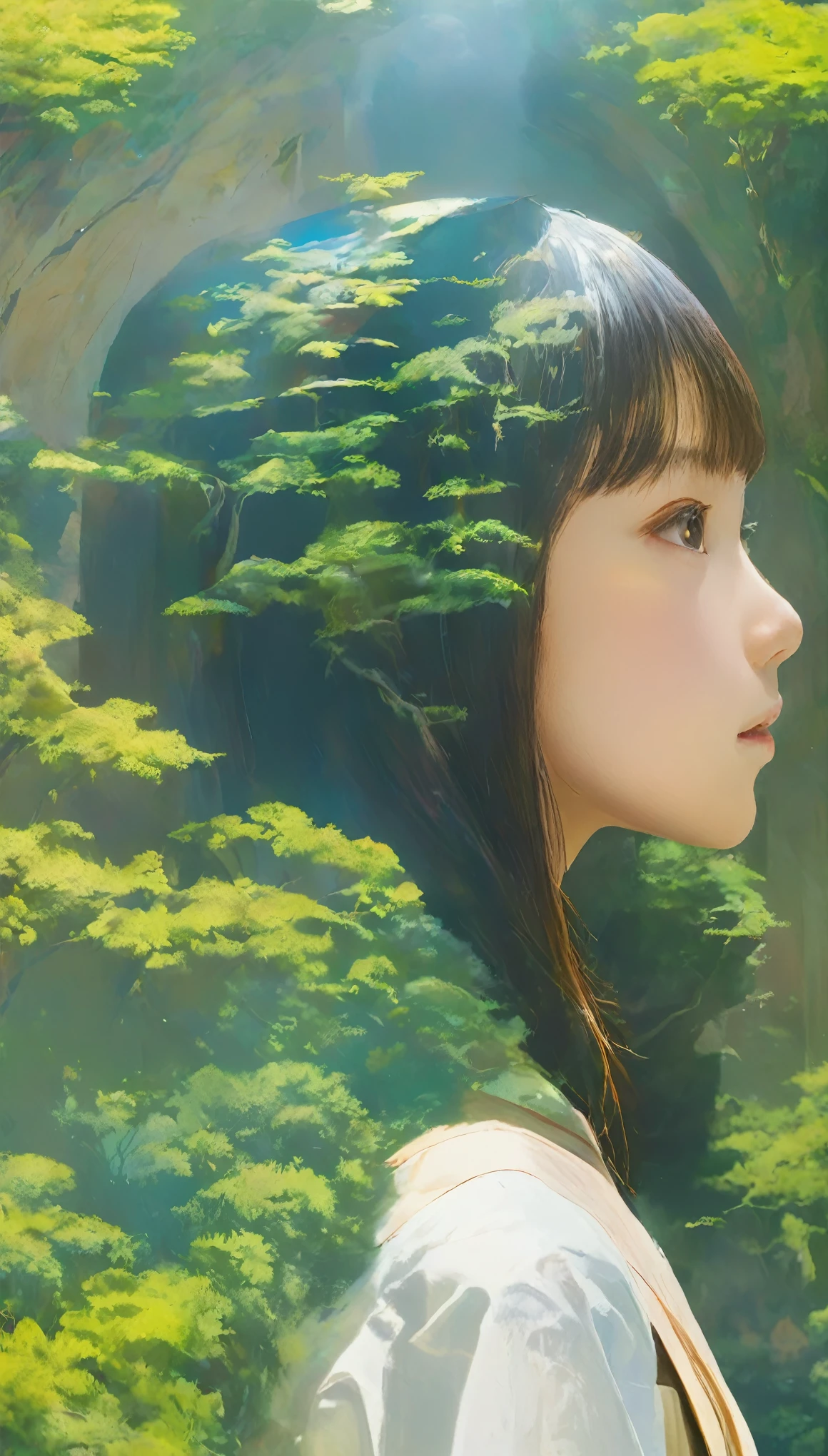 masterpiece、Highest quality、1.woman、20-year-old、profile、((Hime cut))、Surrealism