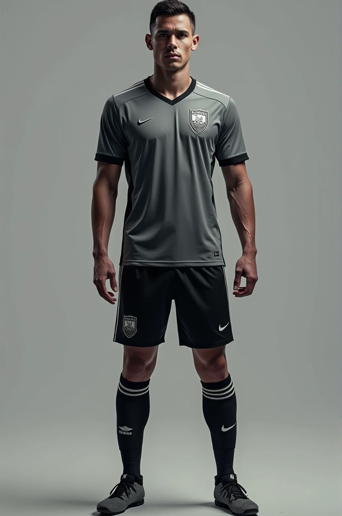 Un uniforme de fútbol ⚽ de color gris con negro