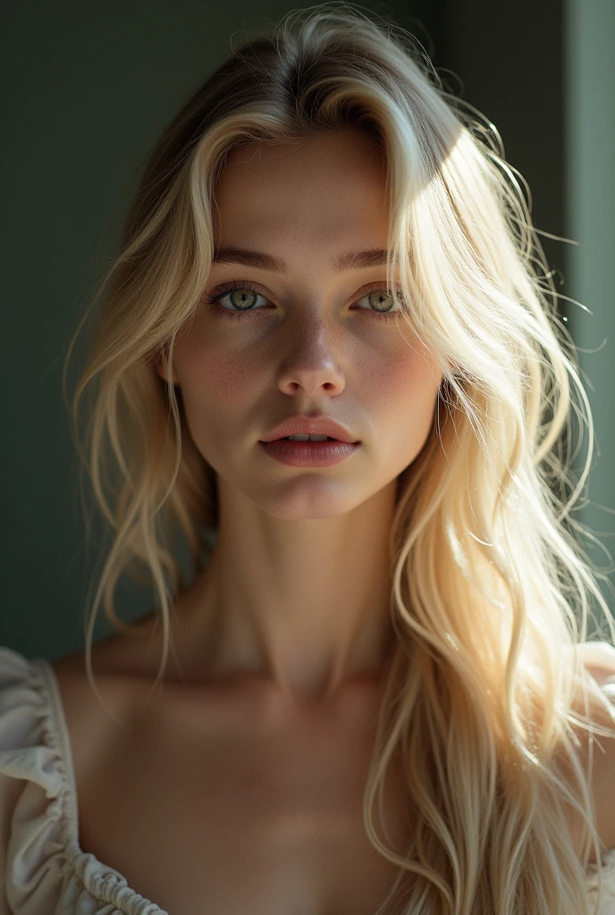 Cinematographic shot, centred, cinematrographic, intricately detailed, worked, meticulous, magnificent, maximum details, extremely hyperaesthetic, (((1girl, 独奏))), 18-years old, long hair, hair blonde, Caucasian skin, hair blonde, new, realisitic , neckleace, Raby, humida, sweat, very thin and long legs, the spectators can see the whole body, standingn, portrait of a , (muka:1.2), side-lighting, (beautiful finely detailed eyes: 1.2), master part, standing model pose, don, Detailed texture skin, detailed cloth texture, beautiful and detailed face, master part, best quality, ultra detaild, HiqcgCorpo, Lustrous Skin, abs, NSFW:1.2, (ulzzang-6500-v1.1:0.8), top-quality, Work before, ultra high def, (Foto realisitic: 1.4), Foto RAW, ((+,A girl is naked ), (crotch exposed:1.5), (mid chest: 1.5), (medium butt: 1.5), shining skin, Eyes seductive, fully body, whitish hair.