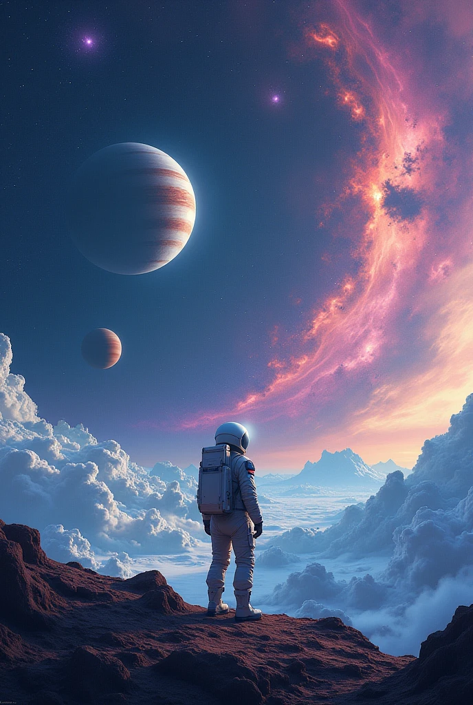 A painting of Spacemans in space surrounded by planets, space, amazing wallpapers, Space travel, cosmic space, Spacemana detalhado, Space travel, cosmic space, space art,  Spaceman, surreal space, cosmic ambient, great digital art with details, space themed, staring into space, outerspace, Spacemana, space colors, highly detailed digital art in 4k
