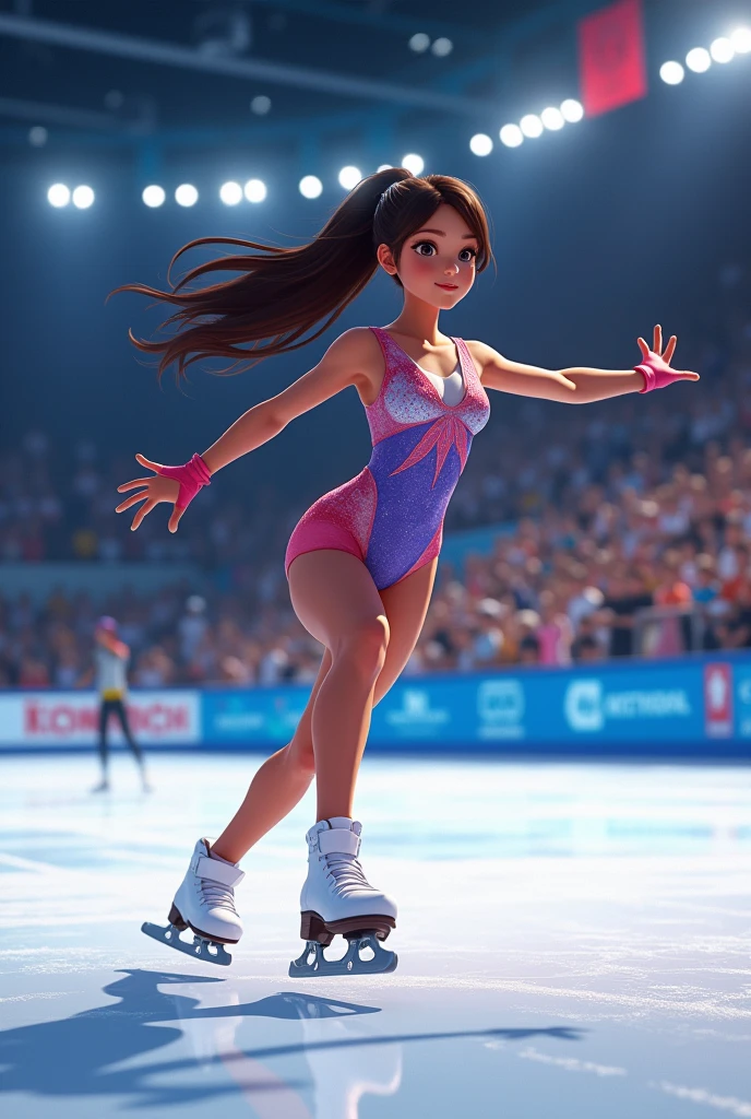 A girl with inline skates in a competition winning