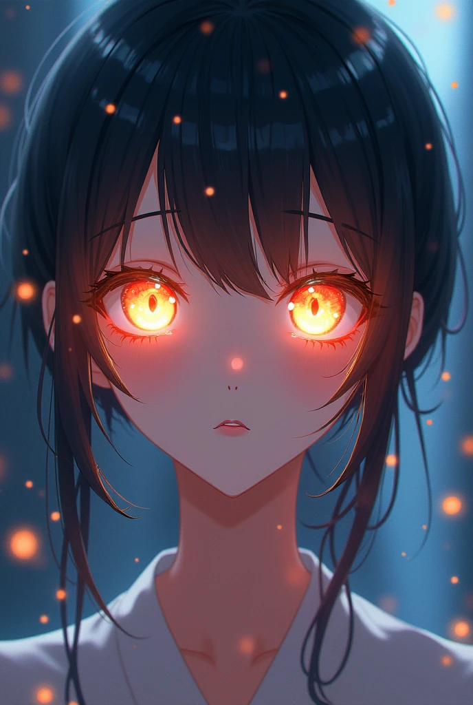 The awakening crowd,His eyes are shining,Intense light from the eyes,Light is shining from the eyes,Japanese style anime woman