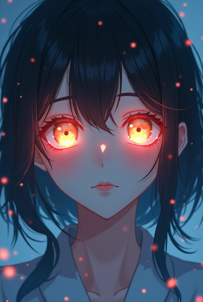 The awakening crowd,His eyes are shining,Intense light from the eyes,Light is shining from the eyes,Japanese style anime woman