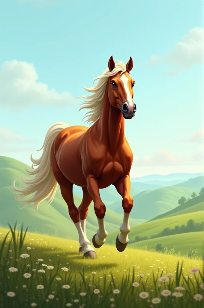 Make an image for a kilo so that he can draw it with the following phrase: the horse was passing through the field