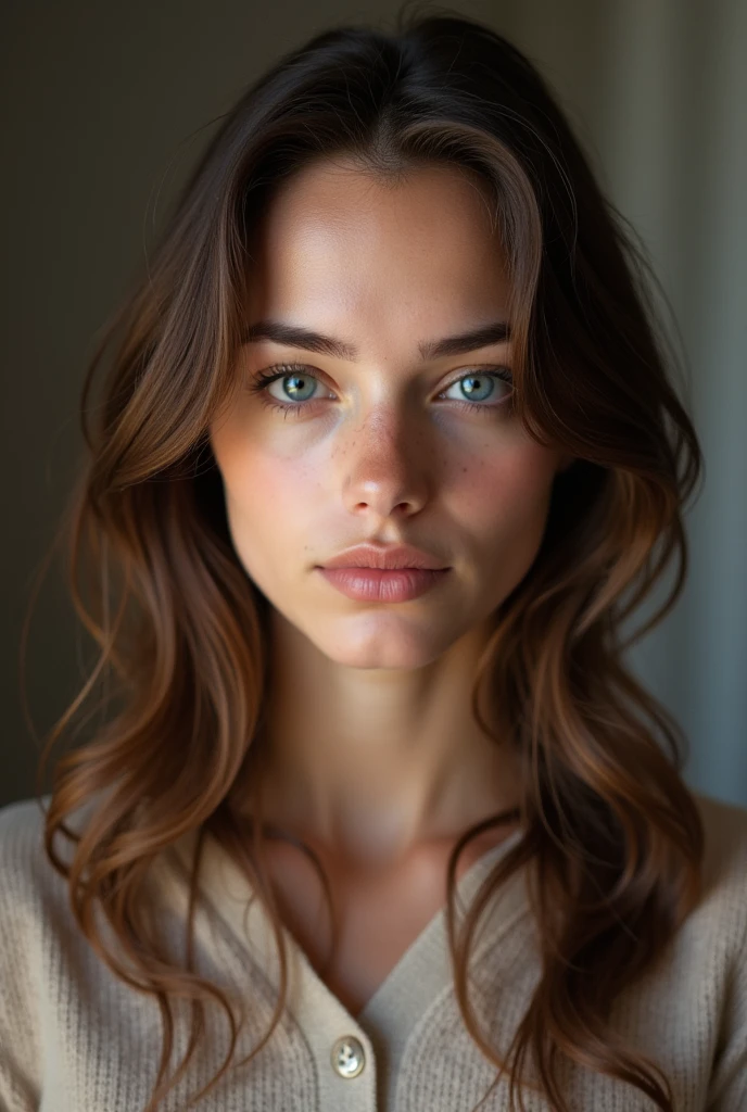 ager woman brown hair medium nose and medium lips sad