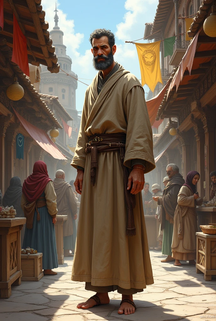 Tall thin man he is a merchant of an rpg world